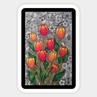 Orange Zentangle Tulips Sticker